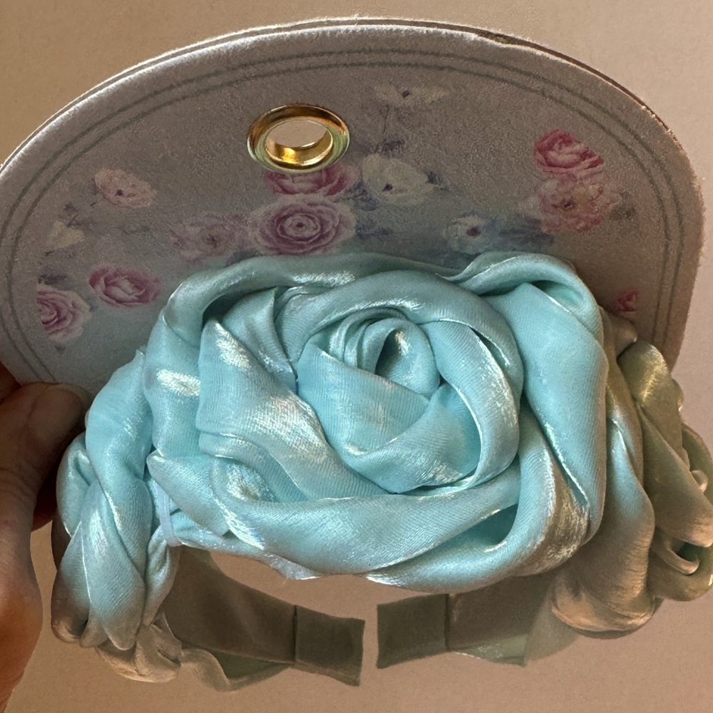 Adorable Girl’s Rosette Satin Headband in Light Teal - Picture 4 of 5